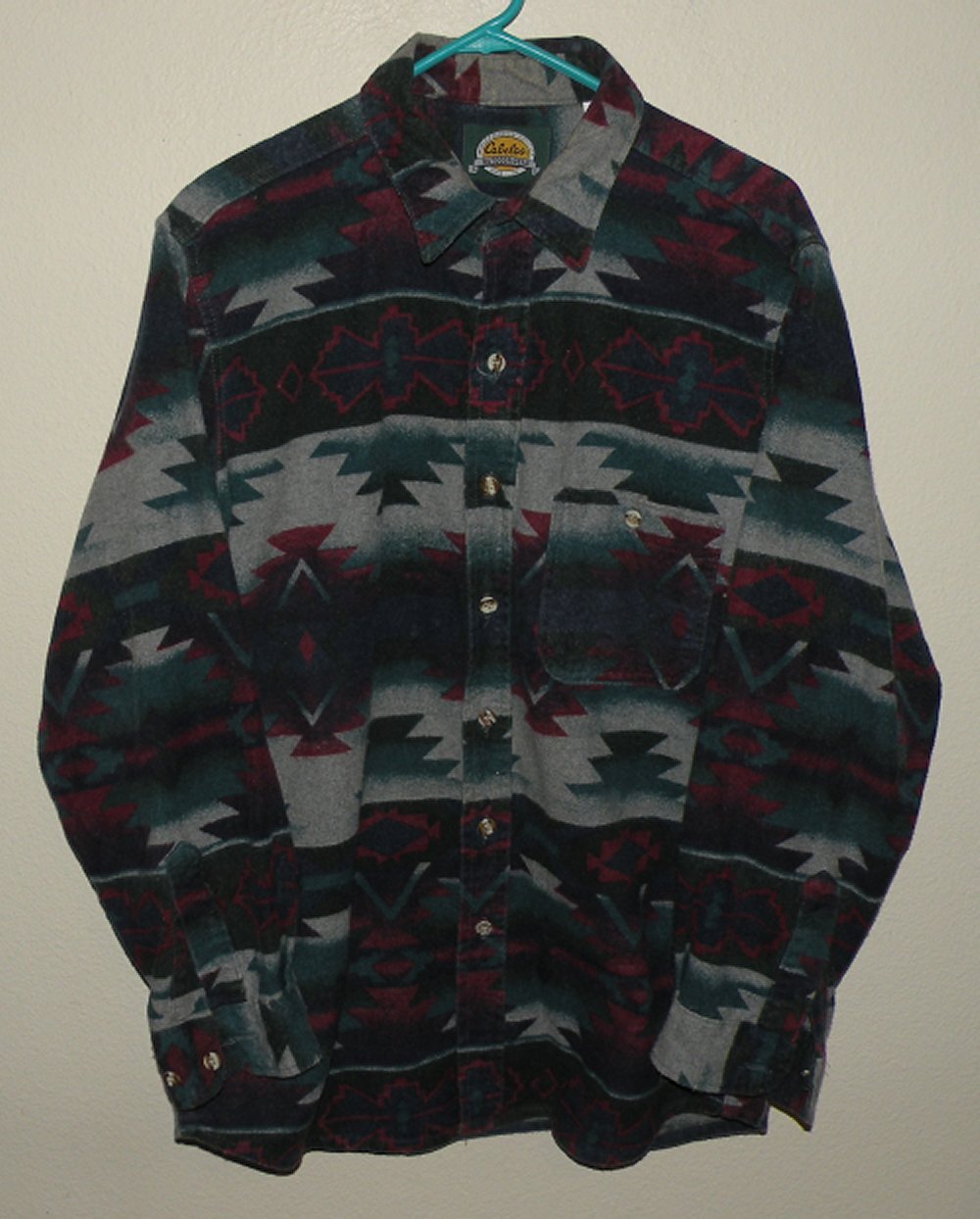 Vtg Cabela’s Men's Large LS Flannel Button Shirt Western Aztec Navajo Made USA